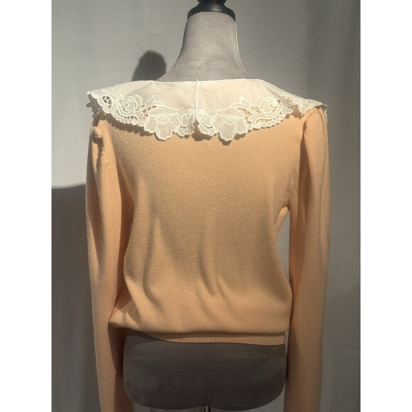 Twelfth Eyelet Laced Collared Peach Modal Blend Cardigan Womens L Prairie coquet - Picture 2 of 6